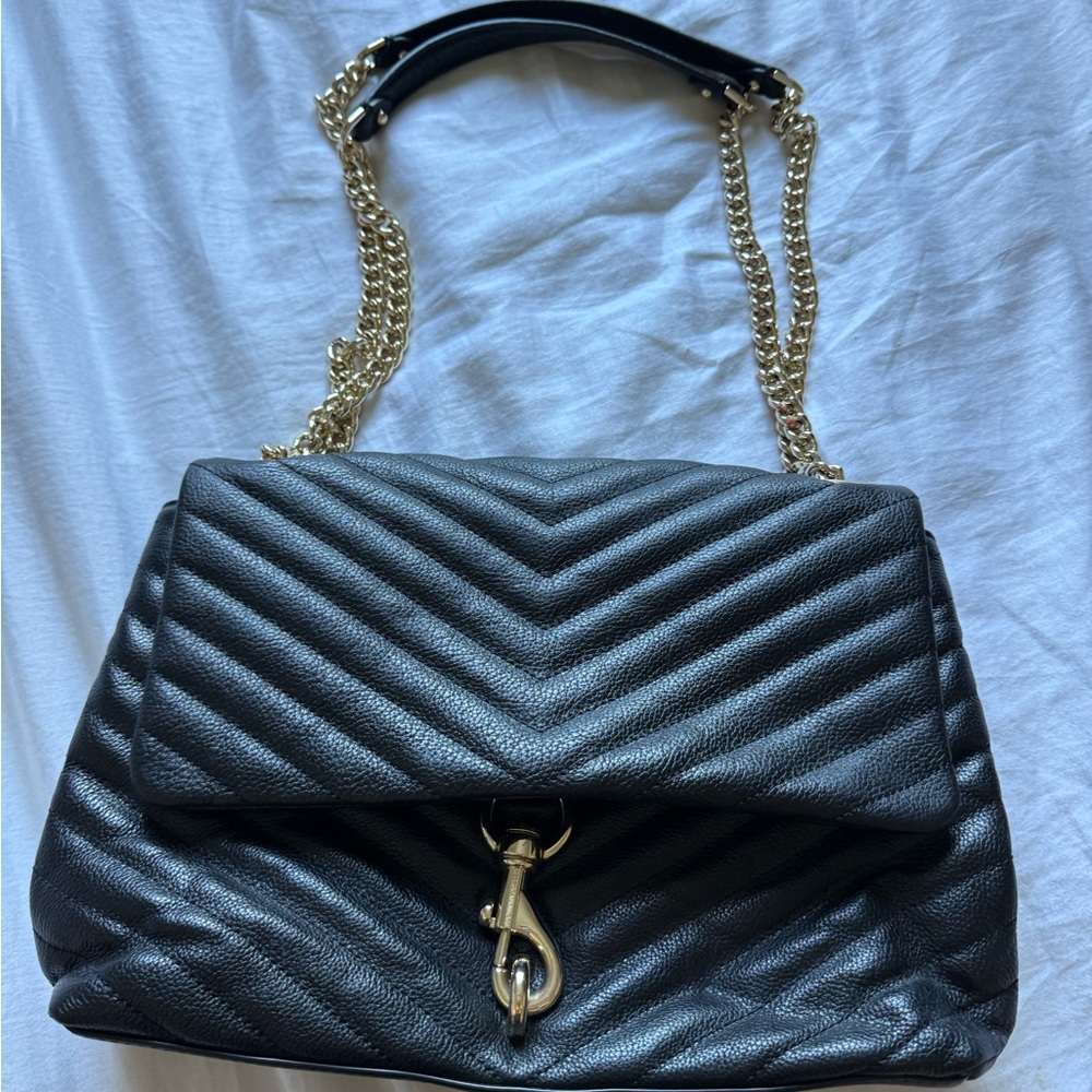 Rebecc Minkoff Edie Crossbody Black Quilted Genuine Leather Shoulder Bag
